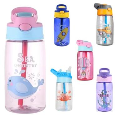 Imagem de Garrafa Infantil Antivazamento 480ml com Canudo Retratil Garrafinha Infantil Escolar Resistente (Rosa Baleia)