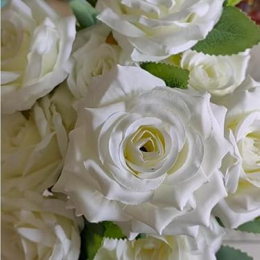 Imagem de Rosa de Diamante Artificial com 9 Flores Grandes – Buquê de Seda para Casamento e Decoração(2,Bege)