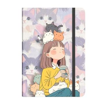 Imagem de Caderno Sketchbook ou de anotação GATINHOS FOFOS Capa dura GRANDE 21X14cm, Ideal para Criatividade e Organização Dia a Dia(GT Menina dos Gatos,PONTILHADO)