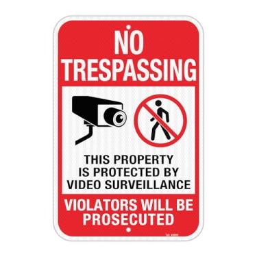 Imagem de T&R Placas grandes de propriedade privada, placa de vigilância por vídeo com símbolo, 45,7 cm x 30,5 cm, folha reflexiva de grau de engenheiro, alumínio sem ferrugem, resistente a intempéries