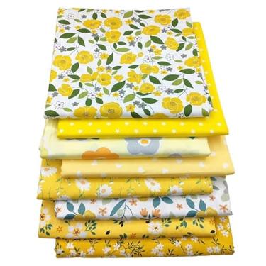 Imagem de 8 pacotes de tecido de algodão de sarja com estampa floral amarela para acolchoamento, 24 x 24 cm, tecido acolchoado quadrado de patchwork para artesanato de costura DIY