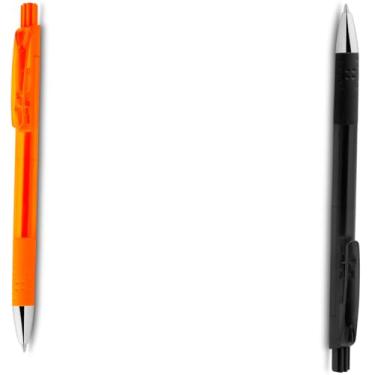 Imagem de Caneta Esferográfica Retrátil com Grip, Escrita Azul, Plástico, Kit com 1 e 2 Unidades (Laranja e Preto)