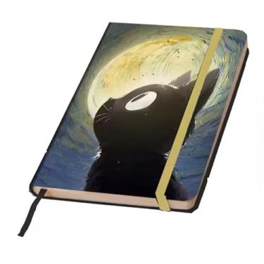 Imagem de Caderno Sketchbook A5 capa dura caderno de desenho TEMA GATOS, Ideal para Criatividade e Anotações Diárias(GATO DA LUA,PONTILHADO (COM PONTINHOS))