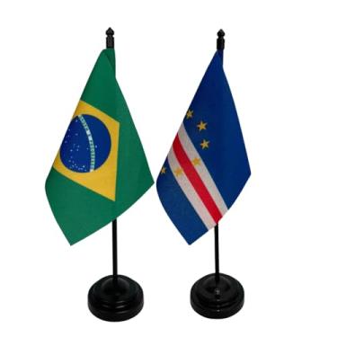 Imagem de Kit Bandeira de Mesa Brasil e Cabo Verde, 26cm Altura, 18x11cm, Multicolorido, Oxford, Base Plástica, Decoração para Escritório, Eventos