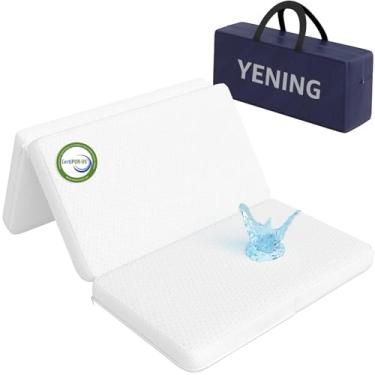 Imagem de YENING Colchão dobrável com três dobras, 96 x 66 cm, à prova d'água, para colchão Pack N Play, respirável, 2,5 cm de espessura, branco
