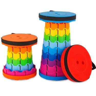 Imagem de Genérico Banqueta Dobrável Telescópica Portátil, Colorida, Banco Giratório, Altura Ajustável, Design Arco-íris