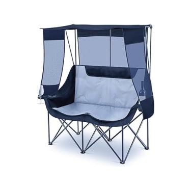 Imagem de Kasinali Cadeira de acampamento dupla azul, cadeira de acampamento dobrável de tamanho grande e resistente