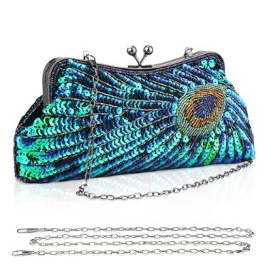 Imagem de Rkrouco Peacock Evening Clutch Beaded Sequins Party Wedding Purse., Verde 4, Elegante, vintage