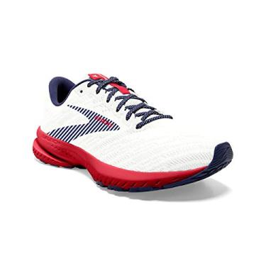 Imagem de Brooks Tênis de corrida masculino Launch 7, White/Blue/Red, 11 Wide