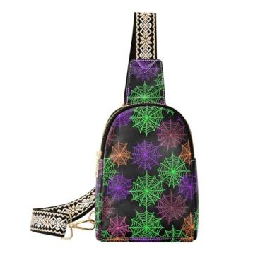 Imagem de CEBUGI Bolsa feminina colorida neon Webs pequena tiracolo de couro, pochete para caminhadas, viagens ao ar livre