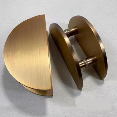 Imagem de SUYA Puxador de porta push-pull, puxador meio redondo de liga de alumínio de alta resistência para porta comercial externa/porta de celeiro, resistente à ferrugem, fácil instalação, latão antigo