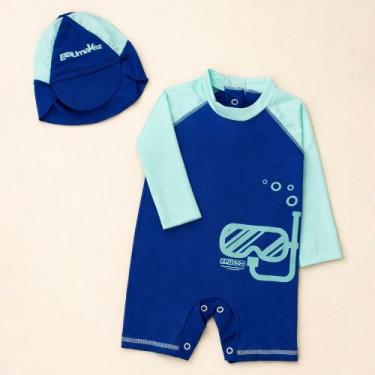 Imagem de Kit Proteção UV50+ para Bebê com Macacão e Chapéu de Sol Cor:RoyalVDTa