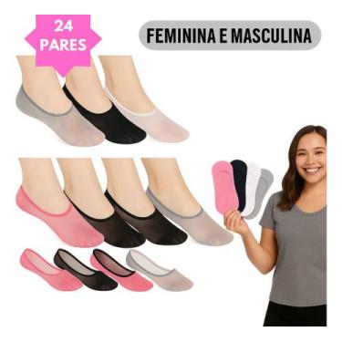 Imagem de Kit 24 Pares Meias Sapatilha Invisível Unissex Poliéster - OTEMU, Sort