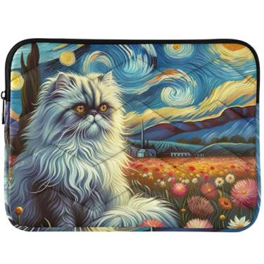 Imagem de Capa para notebook com estampa floral de gato fofo e noite estrelada personalizada para MacBook de 13 polegadas, bolsas e capas universais de 13 a 14 polegadas