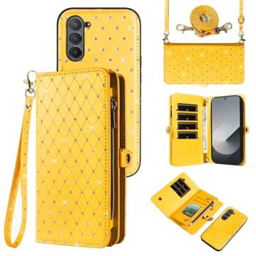 Imagem de Asuwish Capa de celular para Samsung Galaxy Z Fold 6 5G 2024 com zíper carteira destacável com alça transversal alça de cordão bling glitter flip compartimento para cartão ZFold6 Z6 G Fold6 6Z