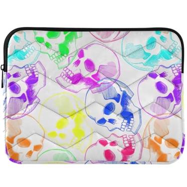 Imagem de Capa para notebook com caveira neon colorida acolchoada para MacBook Pro 14 polegadas, capa acolchoada para laptop de 13 a 14 polegadas, universal