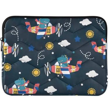Imagem de Capa para laptop de desenho animado de piloto de dinossauro fofa capa acolchoada para notebook de desenho animado universal de 13 polegadas