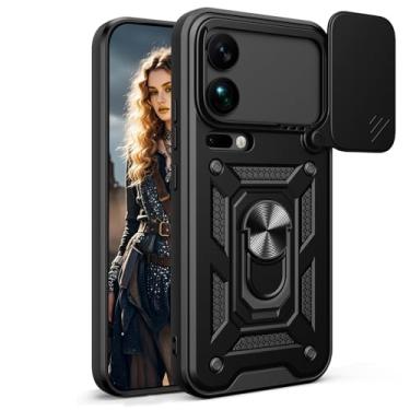 Imagem de Ephoou Capa protetora para Xiaomi 17 Pro Max com suporte de anel e capa de lente de câmera deslizante, capa de proteção resistente à prova de choque de grau militar para Xiaomi 17 Pro Max SJ preta