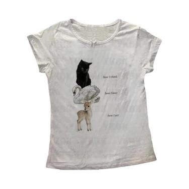 Imagem de Camiseta Feminina Y2K Com Estampa De Gato Punk Gótica Slim Fit Harajuk