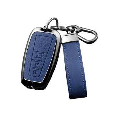 Imagem de Capa de couro para chave remota inteligente de carro compatível com Toyota Avalon Camry RAV4 Prius CHR C-HR Corolla Land Cruiser Prado Chaveiro(F-gun blue ring)