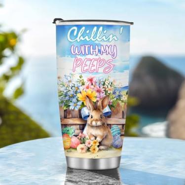 Imagem de Caneca de café para viagem com isolamento térmico garrafa de água estilo coelho meninos meninas presentes para Natal, aniversário, dia das crianças, presente de aniversário masculino 590 ml, alça