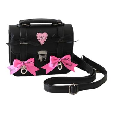 Imagem de Bolsa mensageiro feminina japonesa Lolita Bonito Laço Anime Cosplay Bolsa de Couro Pu Kawaii Bolsa tiracolo Bolsa de Ombro Satchel, Preto, rosa, vermelho