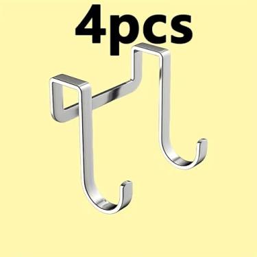 Imagem de 4 peças de ganchos duplos de aço inoxidável, gancho de mesa de cabeceira, porta traseira, banheiro, cozinha, cabide sem orifícios, lateral da porta, roupas, ganchos de toalha, conjunto de 4