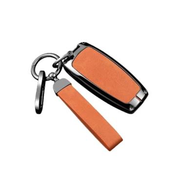 Imagem de Capa de couro para chave de carro, bolsa protetora compatível com hyundai genesis g80 gv70 gv80 gv90 2019 2020 2021 2022, acessórios automotivos(E-orange keyring)