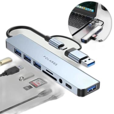 Imagem de 2X Adaptador Hub Usb-C E 3.0, 8 Em 1 P2 Estéreo Usb Sd Cartõ