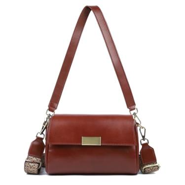 Imagem de Bolsa de ombro feminina de couro genuíno immetu, bolsa transversal, bolsas femininas com 2 alças removíveis e ajustáveis, Marrom escuro