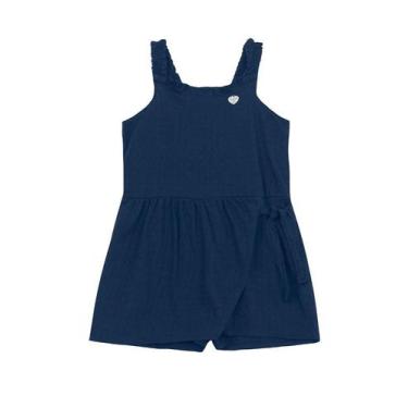 Imagem de Macaquinho infantil menina quadriculado Brandili, 6, Azul