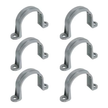 Imagem de HARFINGTON Tiras de tubo de PVC de 3,5 cm, 6 peças de braçadeiras de conduíte de plástico com furo duplo em forma de U com nervuras antiderrapantes para fixação de cabos de tubo de tubo (cinza)