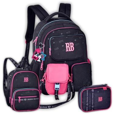Imagem de Kit Mochila Rebecca Bonbon Shoulder Bag Lancheira e Estojo Cor:Preto, 