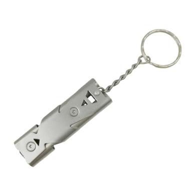 Imagem de 1 apito de metal de resgate ao ar livre com chaveiro – ideal para caiaque, passeios de barco, pesca, acampamento, caminhadas, caça e muito mais, cinza claro