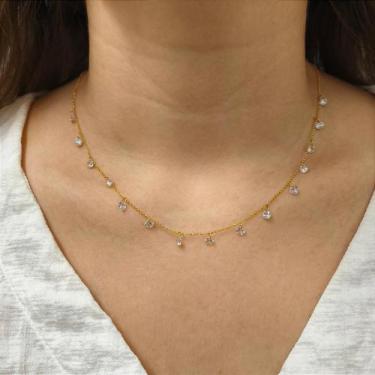 Imagem de Colar Celebre em Ouro 18k com Pedrinhas Pendentes - Joia Elegante e Ve