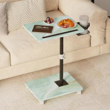 Imagem de Katrawu Bandeja de TV para comer, apoio de braço de sofá e mesa lateral giratória e ajustável em altura de 360° para sofá, quarto, sala de estar, mesa de canto em forma de C (azul marinho)