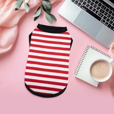 Imagem de Regatas listradas de ajuste confortável: camisetas sem mangas para cães como roupas essenciais para animais de estimação para uso diário. Vermelho M