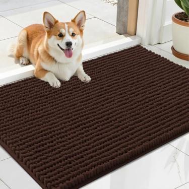 Imagem de OLANLY Tapete de porta de cachorro para patas enlameadas 61 x 40 cm, capacho de lama de chenille ultra absorvente, antiderrapante, lavável e com armadilha de sujeira para entrada interna, tapetes de