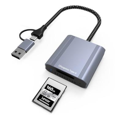 Imagem de Leitor de cartão CFexpress tipo A com USB 3.2 Gen 2 10Gbps, 2 em 1 USB-C/USB-A CFexpress adaptador de cartão tipo A, compatível com Windows/Mac/Linux/Android/iPhone 17/16/15, laptops, tablets
