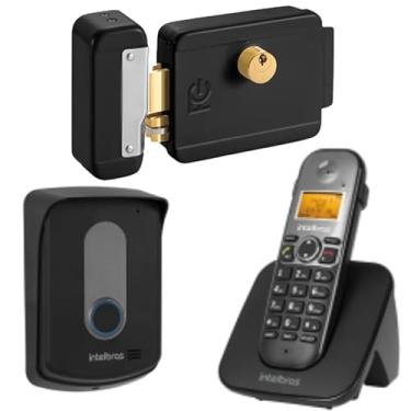 Imagem de Kit Interfone Telefone e Porteiro sem fio TIS 5010 + Fechadura Preta Reversível FCFEC01N TIS5010