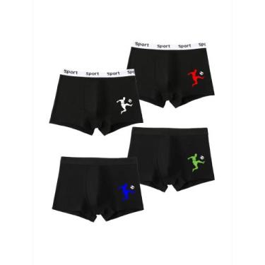 Imagem de Conjunto De 4 Cuecas Boxer De Algodão Respirável Para Meninos, Cores S