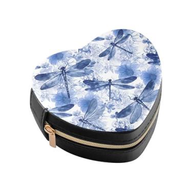 Imagem de Burbuja Caixa de joias em forma de coração com flores de libélulas, mini estojo de viagem para mulheres e meninas, organizador portátil de armazenamento para brincos, anéis, colares e pulseiras
