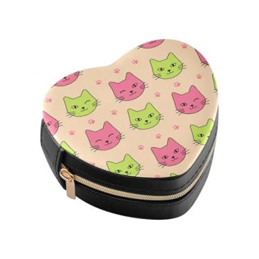 Imagem de Burbuja Caixa de joias em forma de coração de gatos, mini estojo de viagem para mulheres e meninas, estojo portátil organizador de armazenamento para brincos, anéis, colares e pulseiras