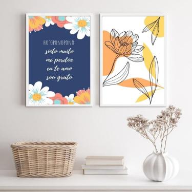 Imagem de Quadros Florais Ho`oponopono 24x18cm - Vidro e Moldura Preta