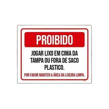 Imagem de Kit 3 Placas Proibido Jogar Lixo Em Cima Da Tampa