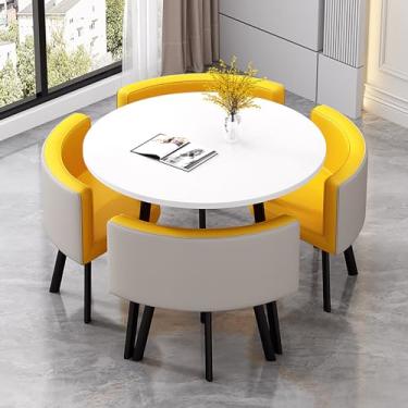 Imagem de Conjunto de mesa e cadeiras que economizam espaço, conjunto de mesa de cozinha redonda de couro, combinação de mesa de recepção e cadeira, com 1 mesa e 4 cadeiras, para sala de estar, cozinha, sala de