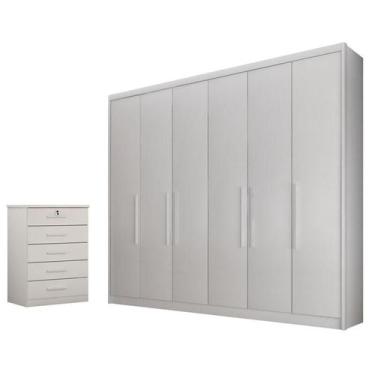 Imagem de Guarda Roupa Casal Bolonha e Gaveteiro Suiça Neve - Novo Horizonte