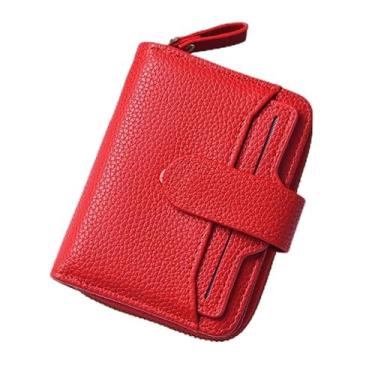 Imagem de Carteira feminina com janelas transparentes - 9 compartimentos para cartões, 3 compartimentos para notas e bolso com zíper, PU, 12 x 9 cm (preto, rosa, branco, azul, vermelho), Vermelho, Clássico