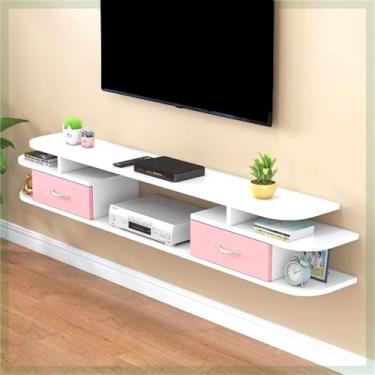 Imagem de Suporte de TV flutuante de madeira, console de mídia montado na parede com armazenamento, centro de entretenimento para sala de estar, armário de unidade de TV elegante e funcional