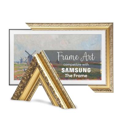 Imagem de TV Guard Moldura de TV, moldura de TV compatível com Samsung The Frame Tv, sem interferência, compatível com modo artístico (ouro rústico, 32)